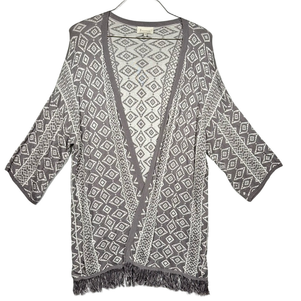 Skies Are Blue Long Fringe Geometric Gray Cardigan Size 3XL